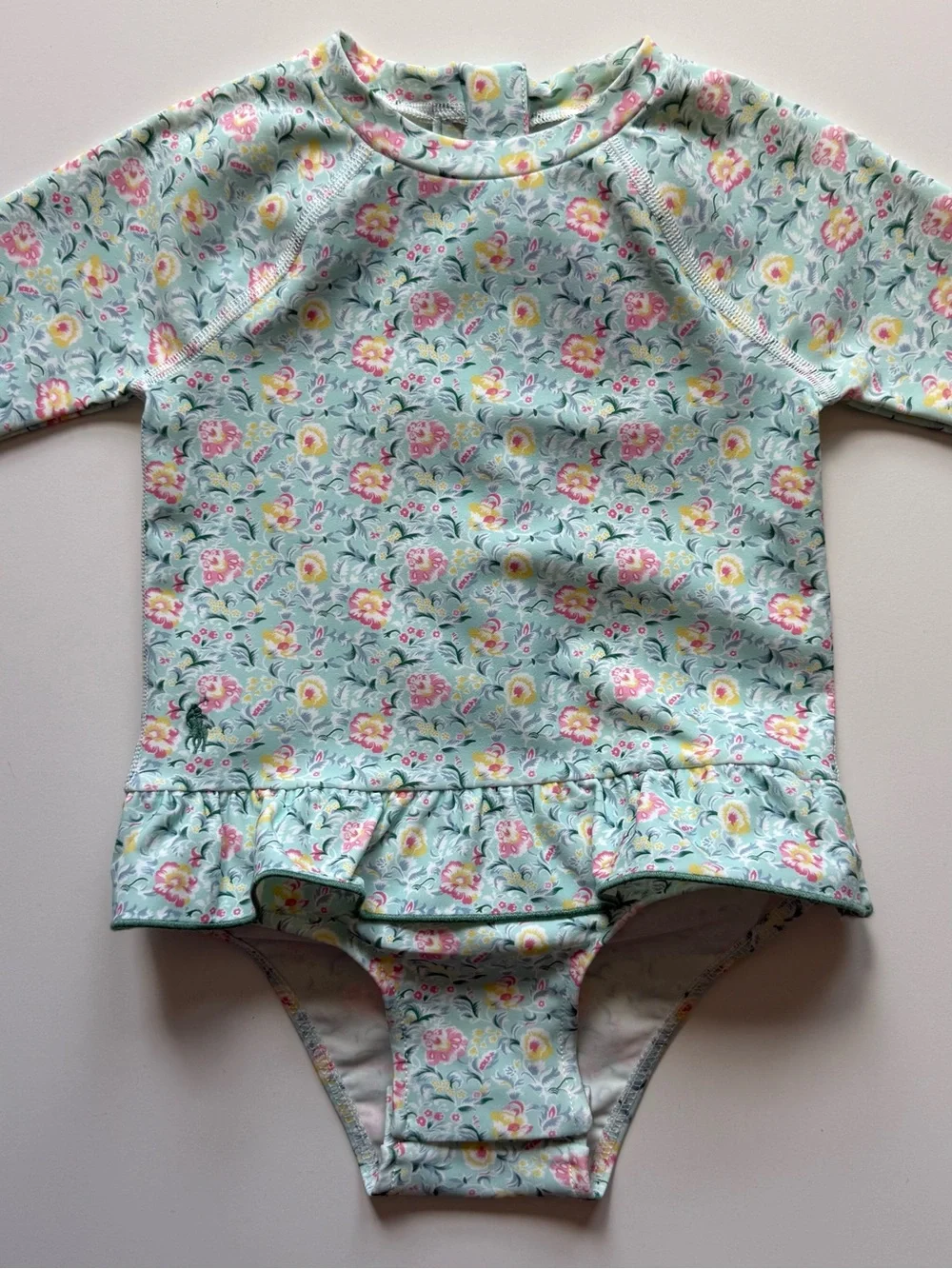 Ralph Lauren Baby Girl Floral Ruffled One-Piece Rashguard Swimsuit - Size 18-24M